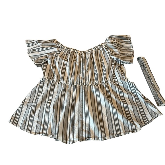 Lane Bryant Off-Shoulder Striped Wrap Top Plus Size 24| Cotton Blend Tie Waist - Picture 13 of 15